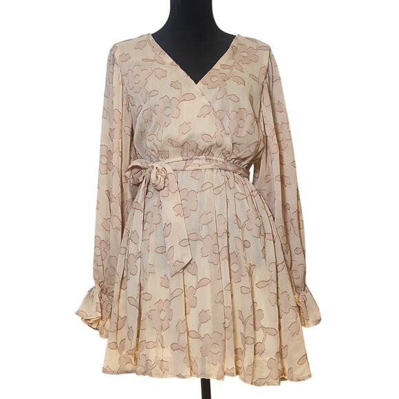 JEALOUS TOMOTO Cream Floral Mini Dress, Size Small - Picture 1 of 14